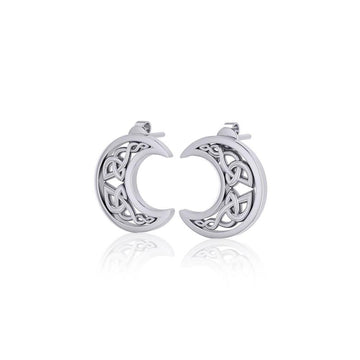 Hollow Celtic Crescent Moon Silver Post Earrings TER1759 - Jewelry